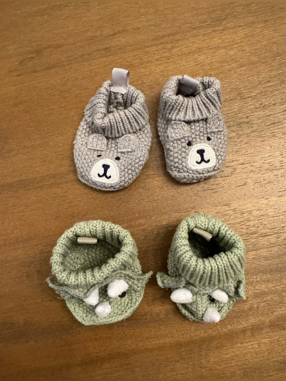 Adorable Knit Baby Bootie Duo in Sage Green & Light Gray